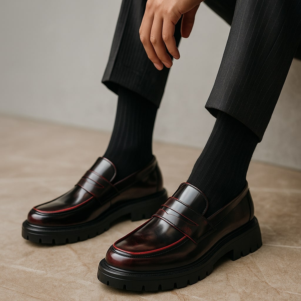 Classic men's slip-on loafers for formal or casual wear, featuring comfort, elegance, and reliable traction.