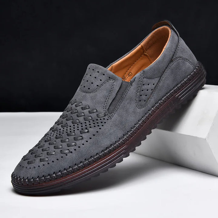Men's Classic Slip-On Loafers in black leather, comfortable formal shoes for men's fashion.