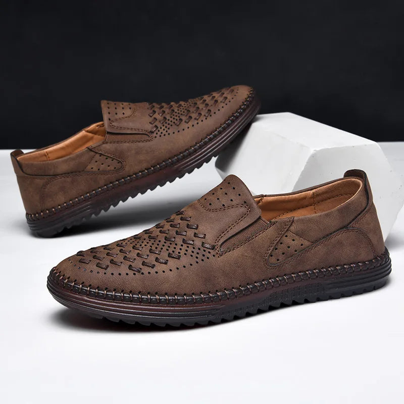 Stylish brown slip-on shoes for men, combining classic design with breathable comfort.