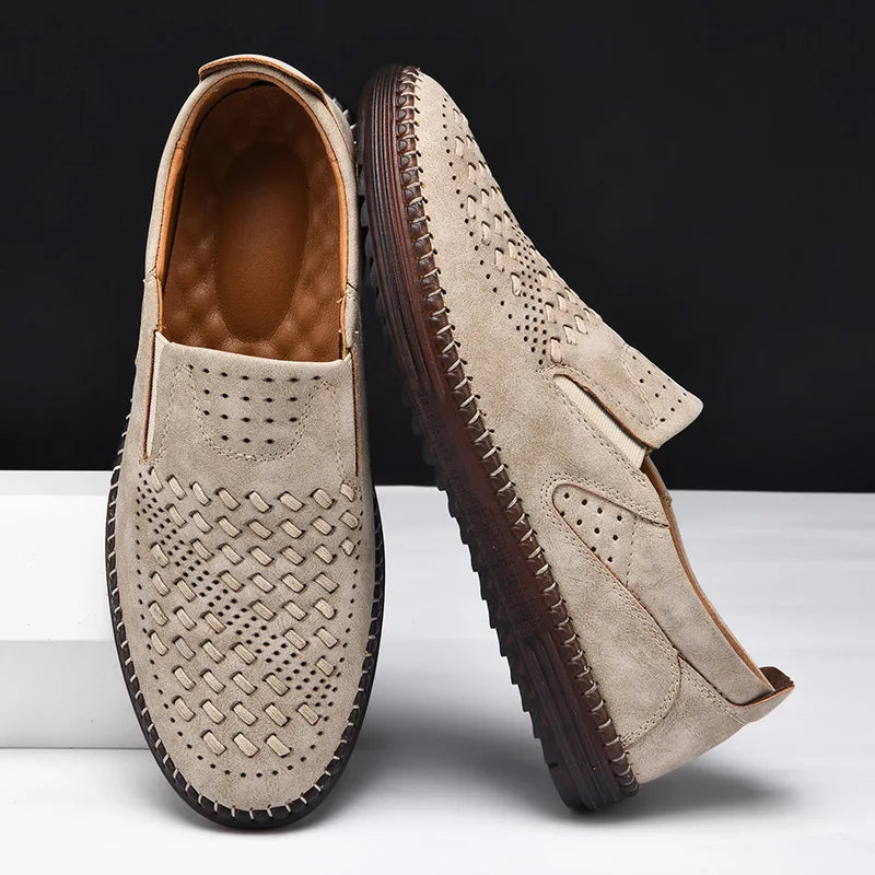 Elegant men's loafers in deep green, adding a unique touch to men's fashion.