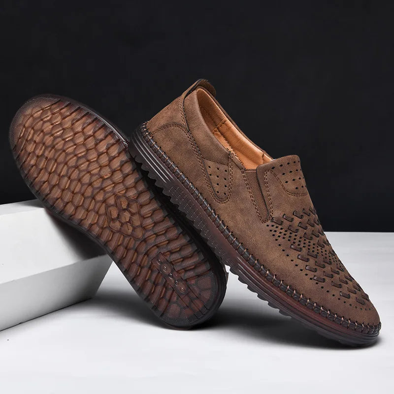 Slip-on formal shoes for men in a sophisticated dark grey, easy to pair with suits.