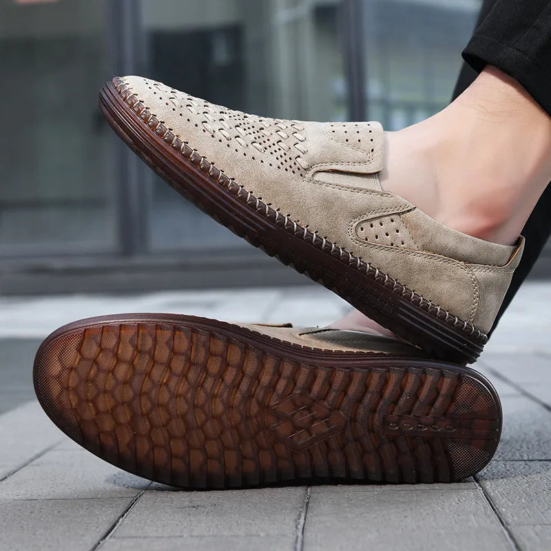 Comfortable men's formal slip-on shoes in a deep red, a statement piece for men's fashion.