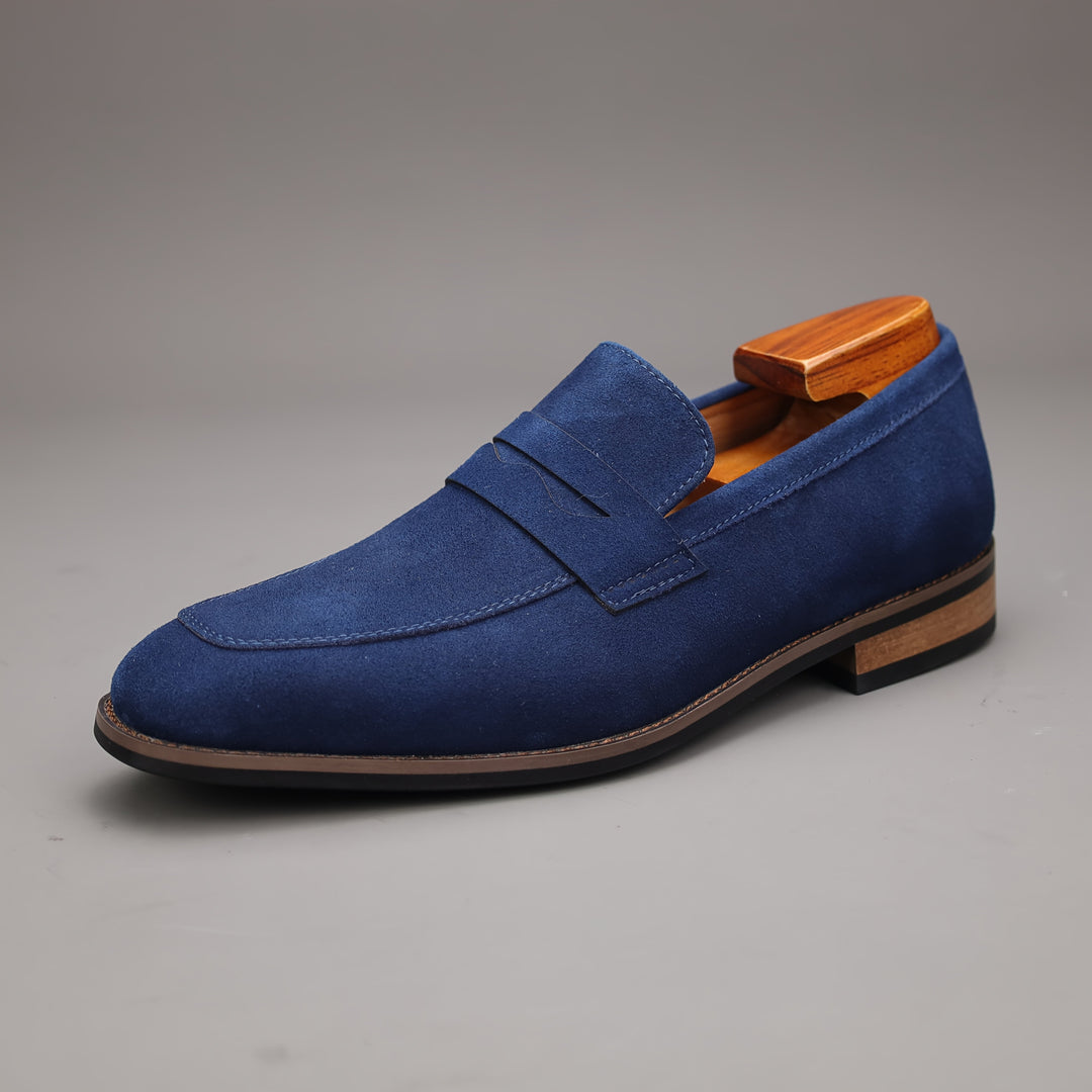 Dark brown men's classic slip-on loafers, sophisticated dress shoes perfect for elegant and comfortable wear.