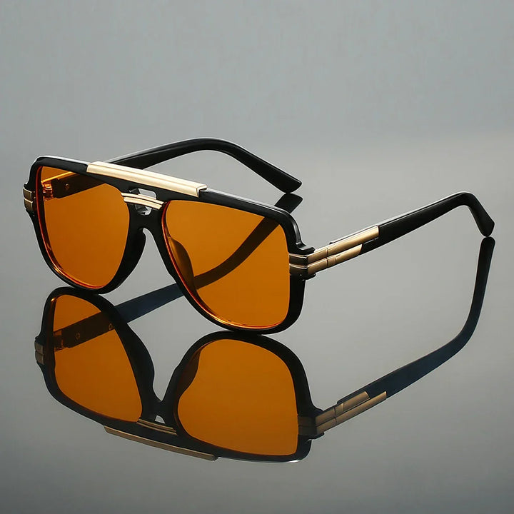 Close-up of men's classic UV400 protective sunglasses lenses, ensuring superior eye safety & clear vision.