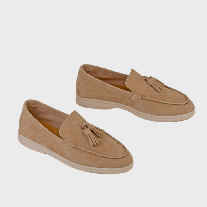 Side profile of Men's comfortable Suede Tassel Loafers, showcasing the elegant silhouette and slip-on design.