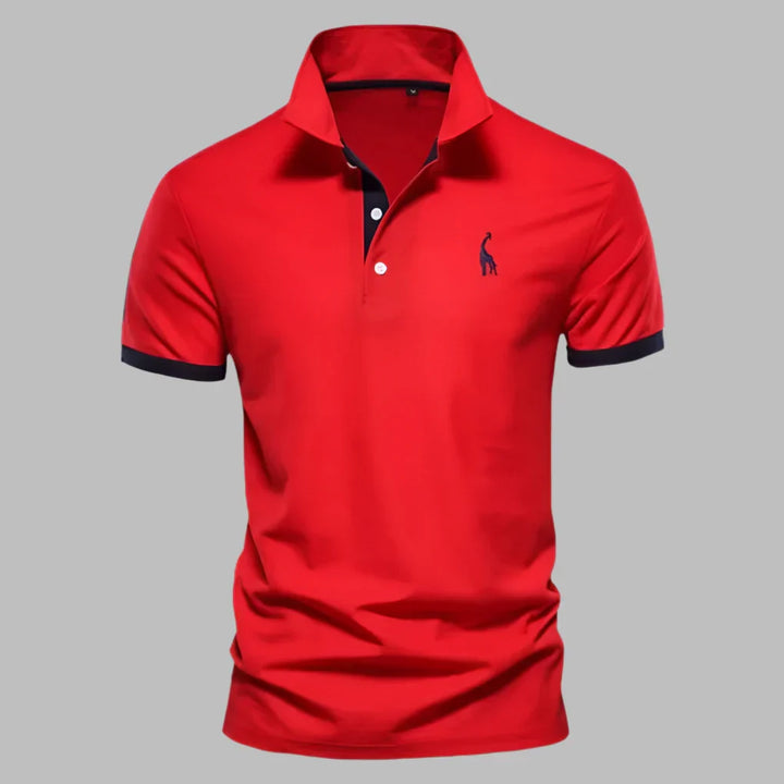 Classic men's short sleeve polo shirt with a button placket, offering an effortless smart-casual style.