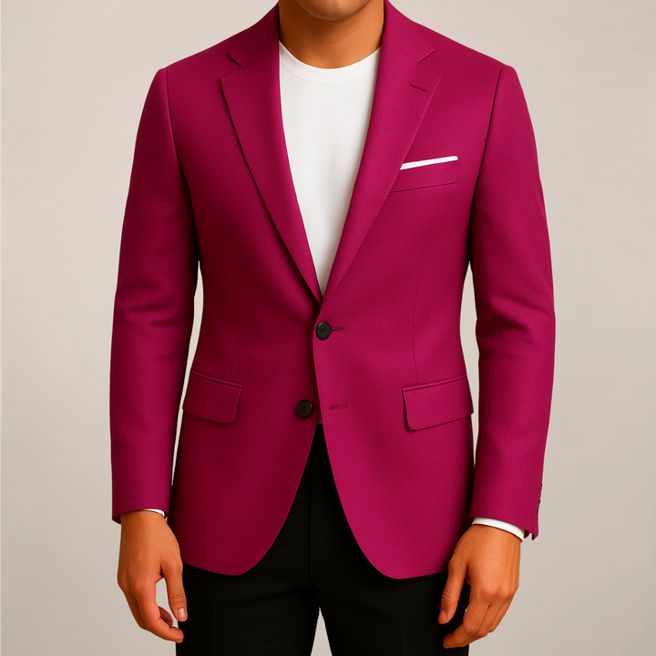 Magenta men's tailored blazer. Versatile classic jacket for business attire or a sophisticated smart casual outfit.
