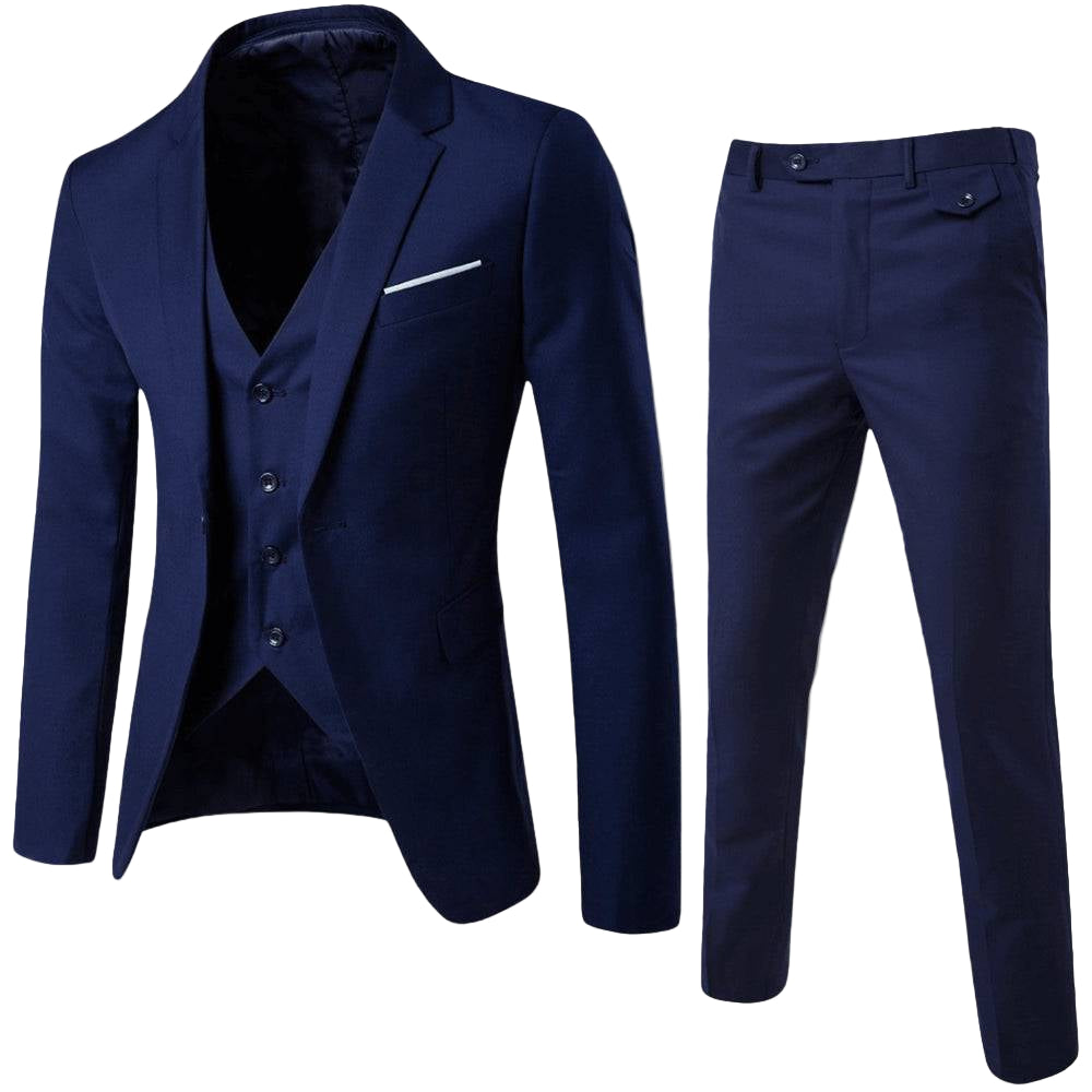 Stylish men's two-piece suit in classic tailored fit, ideal for formal events & office