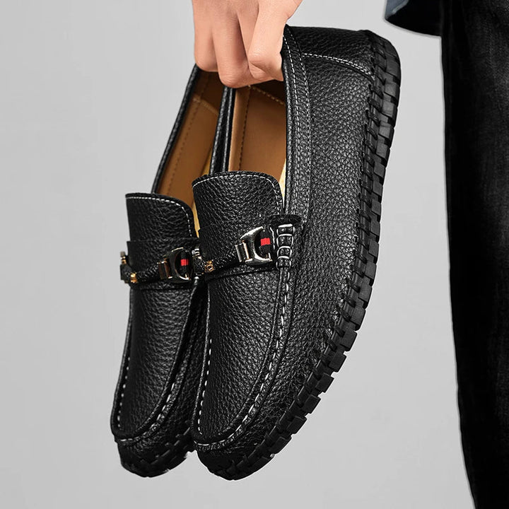 Seamless pattern of men's various colored leather bit loafers, a modern take on classic footwear