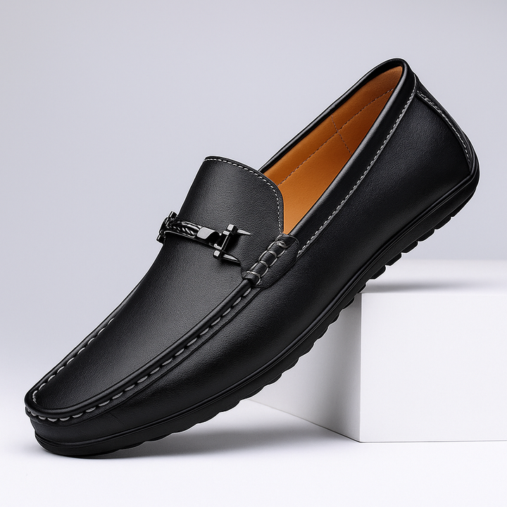 Men's classic tan leather bit loafers, formal slip-on dress shoes