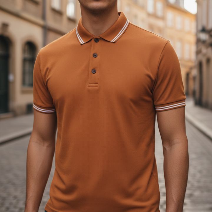 Sharp men's short sleeve polo shirt with classic tipping. Tailored fit for a sophisticated, comfortable look.
