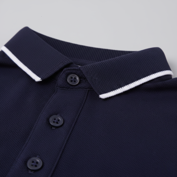 Men's golf polo shirt, short sleeve, moisture-wicking, with classic tipped collar. Tailored for comfort.