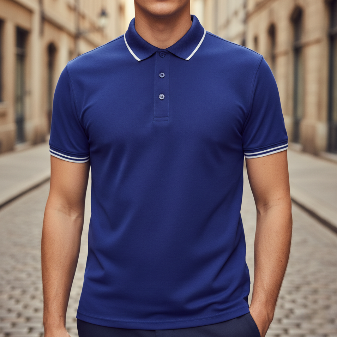 Versatile men's polo shirt, short sleeve, classic tipped design. Great for casual, business casual, or golf.