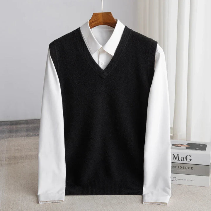 Lightweight men's apparel V-neck sweater vest, ideal for effortless smart casual layering.