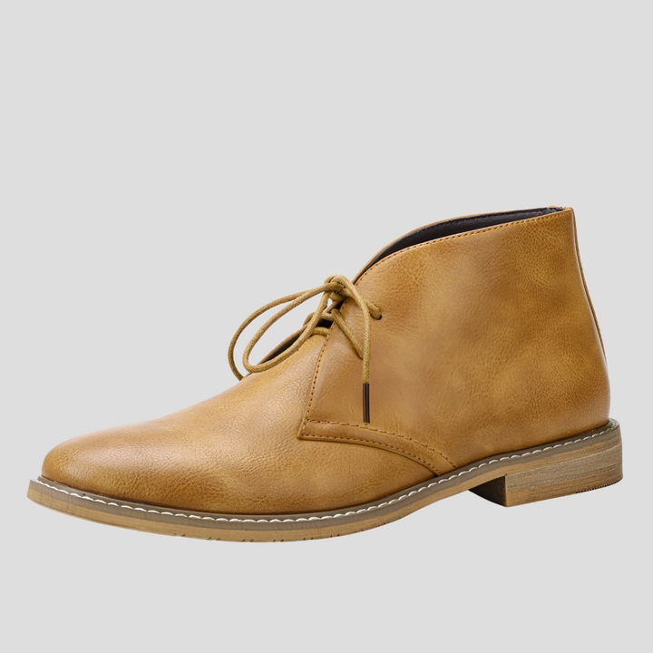 Gray men's classic desert boots. Vintage lace-up ankle boots, versatile for stylish casual everyday wear.