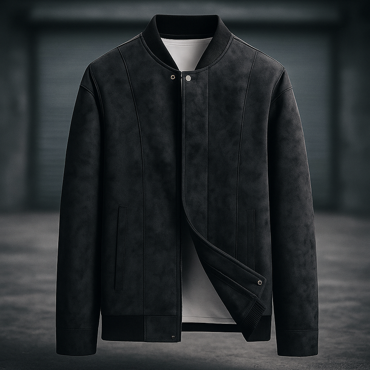 Men's suede bomber jacket, classic black, ideal for casual and winter fashion