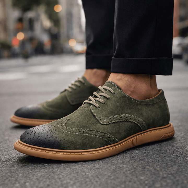 Men's comfortable brown lace-up dress shoes, perfect for elegant office wear & all-day comfort.