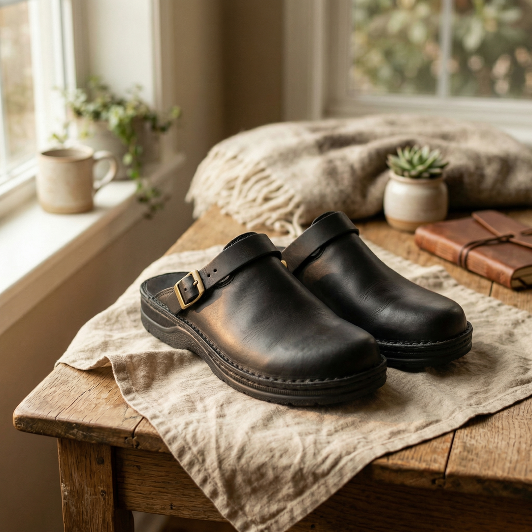 Black men's slip-on clogs, designed for ultimate comfort, perfect casual footwear for versatile style.