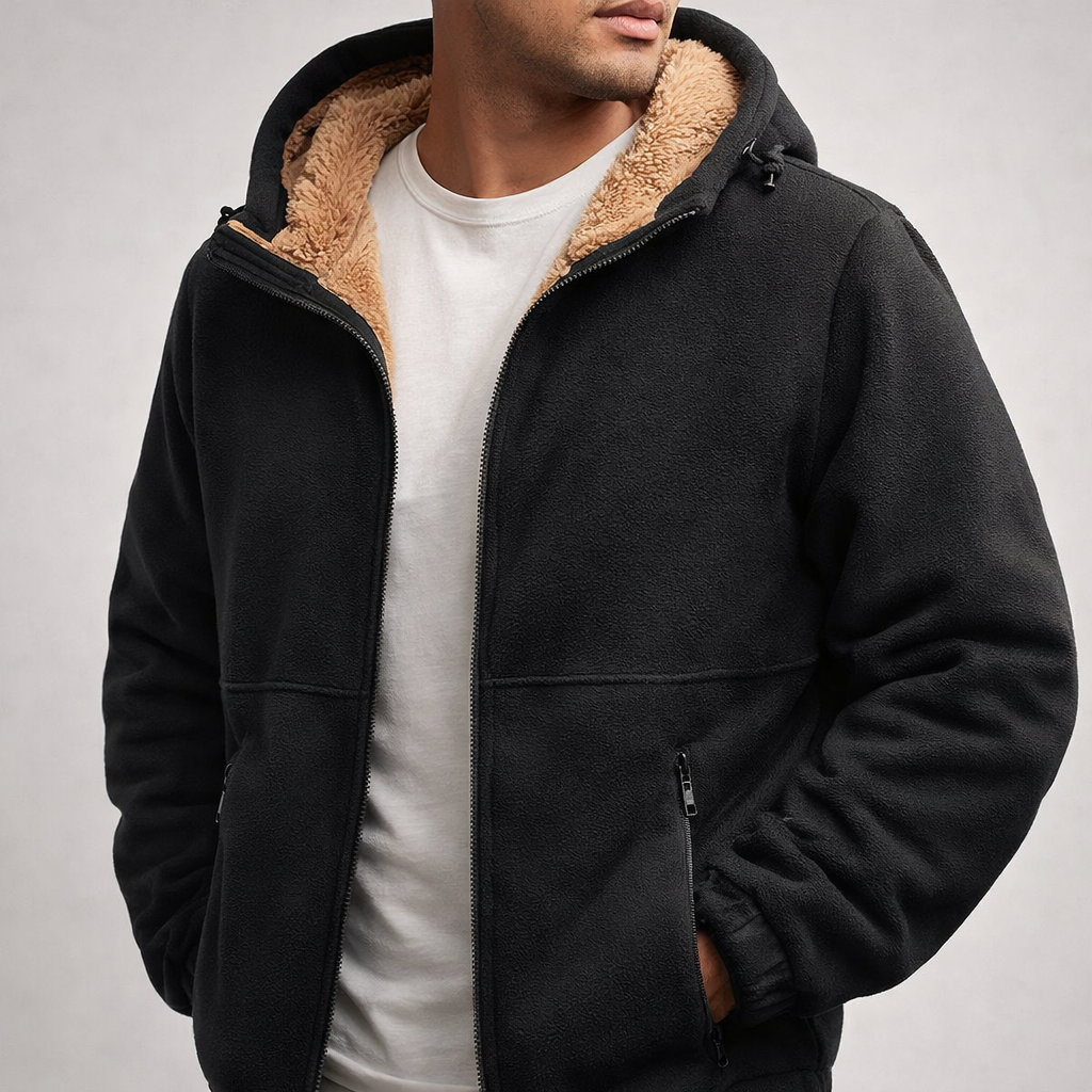 Men's soft fleece jacket with a full zip closure, suitable for casual outerwear.