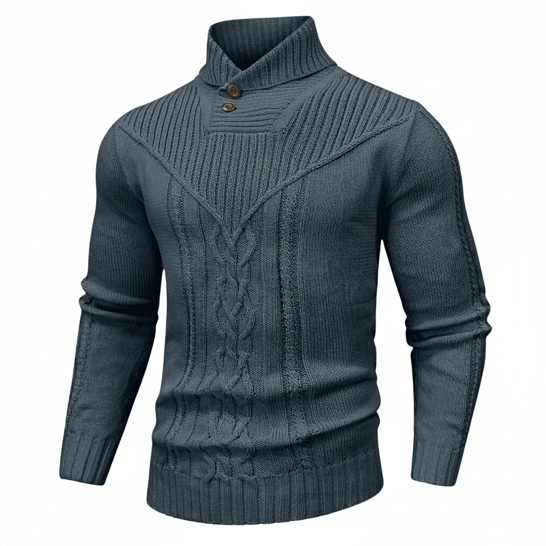 Men's cozy shawl collar cable knit sweater, perfect for winter fashion & classic style. Warm men's knitwear.
