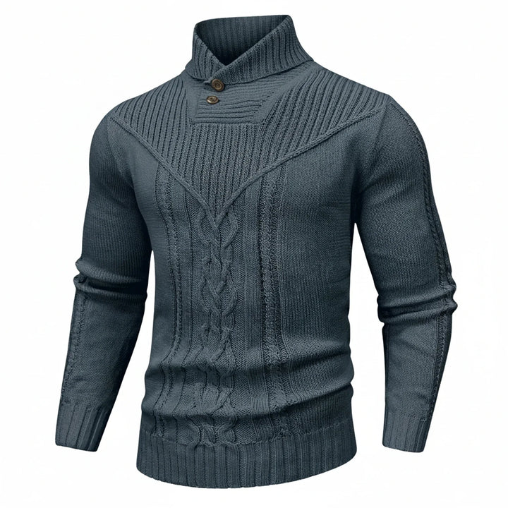 Men's cozy shawl collar cable knit sweater, perfect for winter fashion & classic style. Warm men's knitwear.