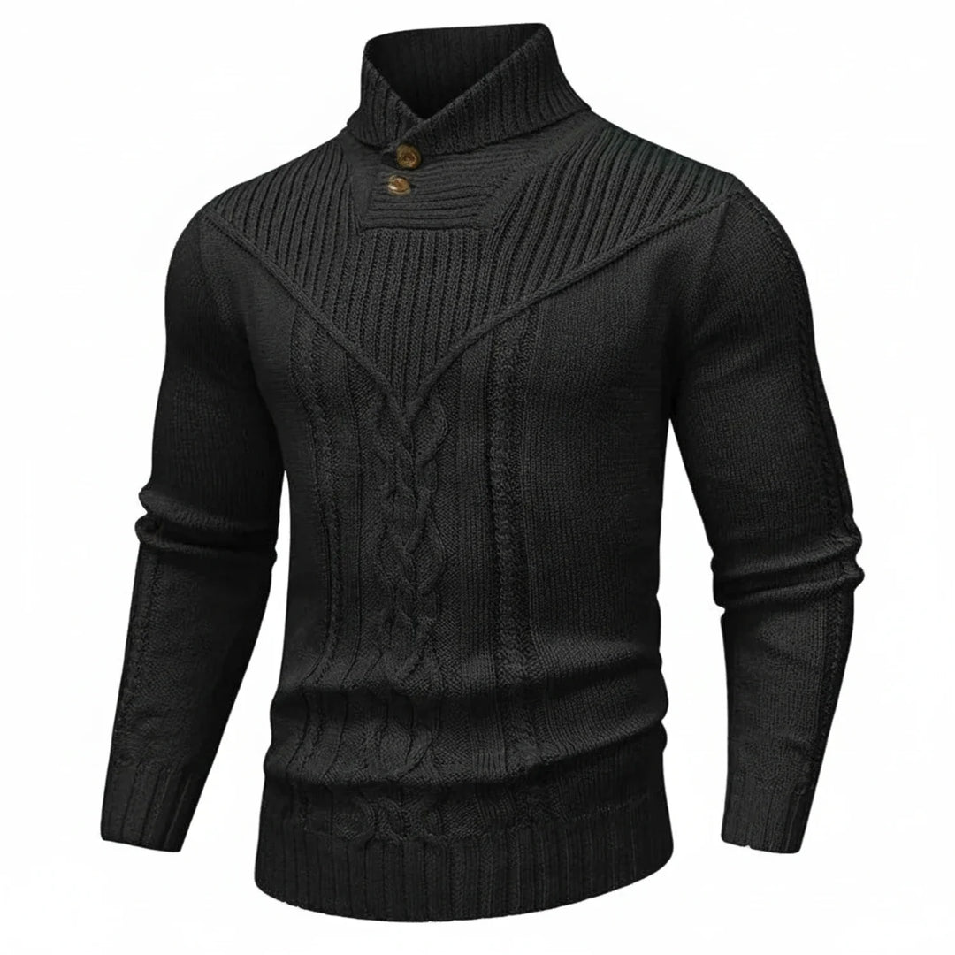 Elevate your winter fashion with this men's cozy cable knit sweater. Features a sophisticated shawl collar & classic style.