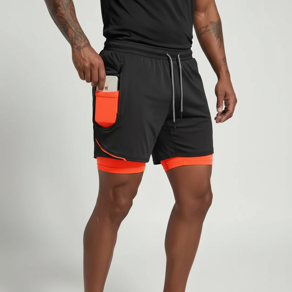 Men's activewear compression shorts, double layer design for superior comfort & muscle support in training.