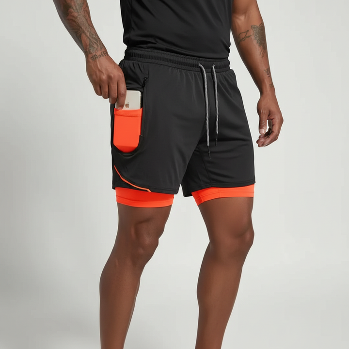 Men's activewear compression shorts, double layer design for superior comfort & muscle support in training.