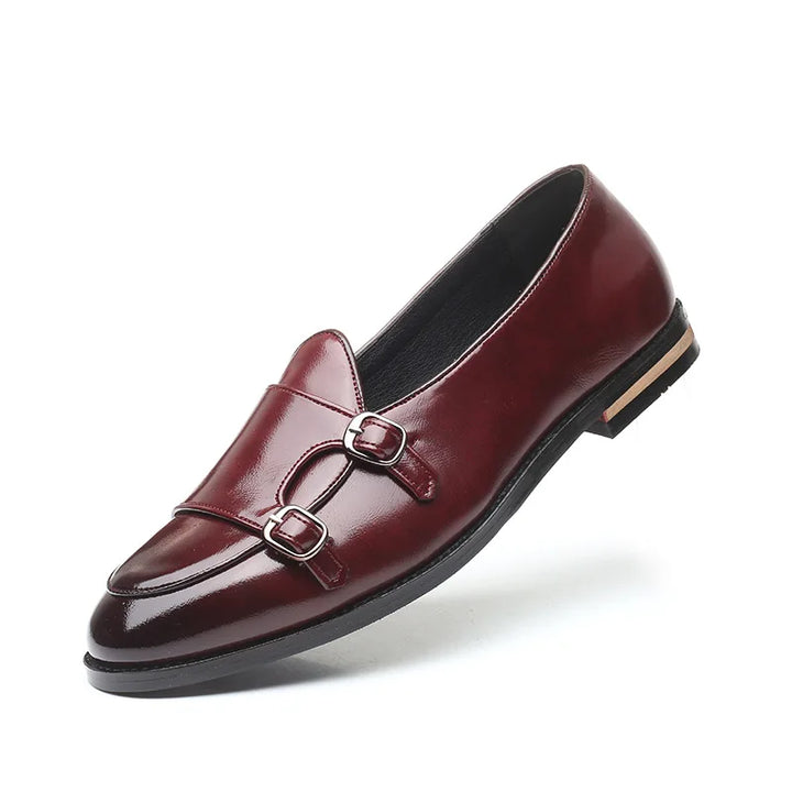 Men's formal leather footwear, double monk strap loafers with sturdy sole