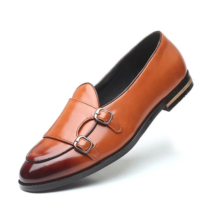 Stylish brown leather double monk strap loafers for men, casual & formal