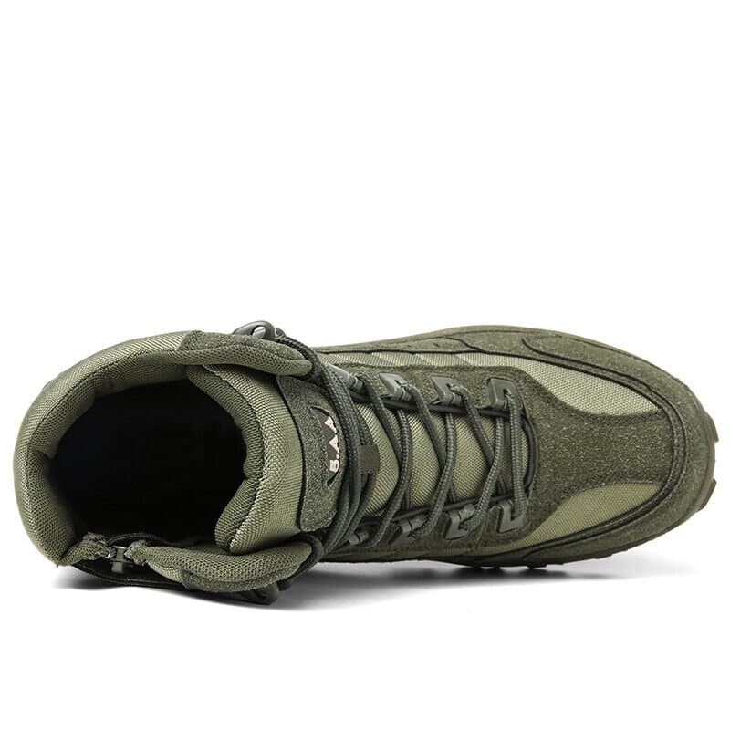 Durable green men's work boots for extreme outdoor conditions & long-term wear.