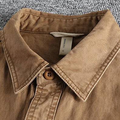 Men's Durable Field Shirt in taupe, featuring a rugged collared design and practical chest pockets for utility.