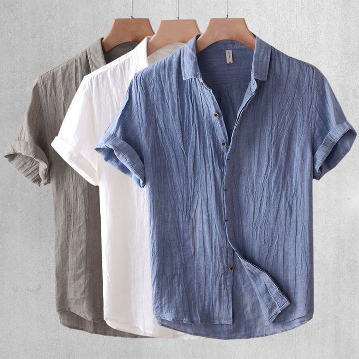 Men's effortless short sleeve casual shirt with a relaxed fit, perfect for summer comfort and versatile warm weather style.