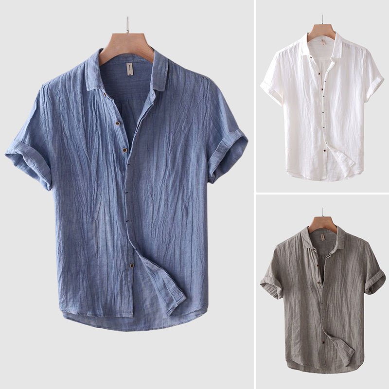 Men's casual button-down short sleeve shirt. Relaxed fit for summer wear, comfortable and stylish for warm weather.