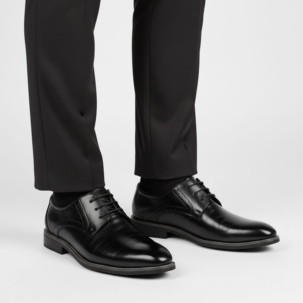 Premium black leather men's formal shoes, Adrian model, designed for durability and elegant professional attire.