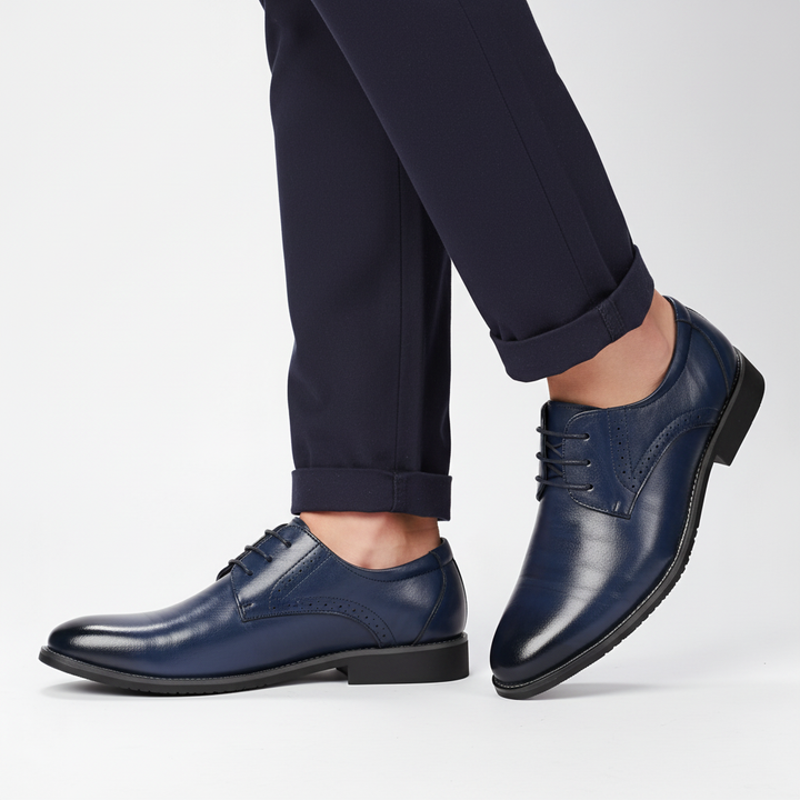 Lace-up men's formal dress shoes with slip-resistant sole for secure steps, ideal for business and events.