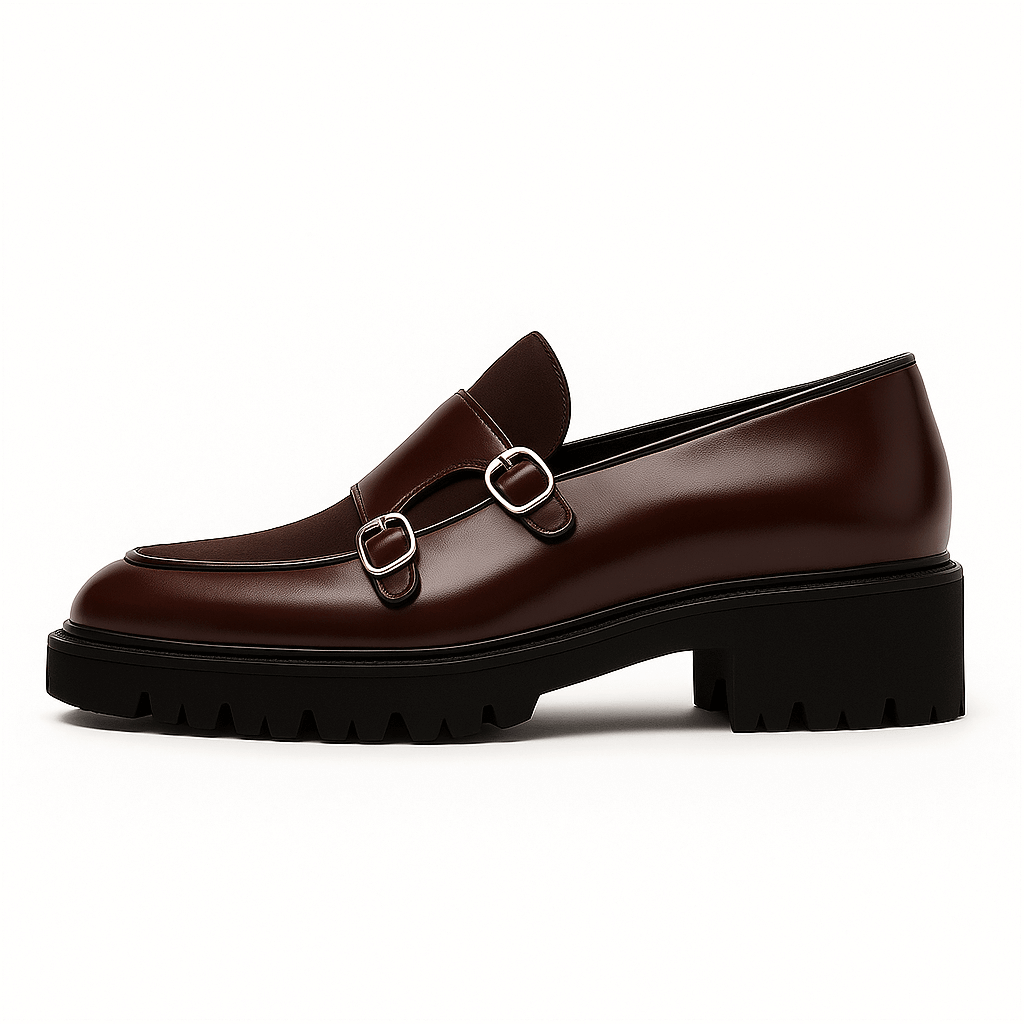 Sophisticated black men's dual buckle monk strap dress shoes, ideal for formal occasions.