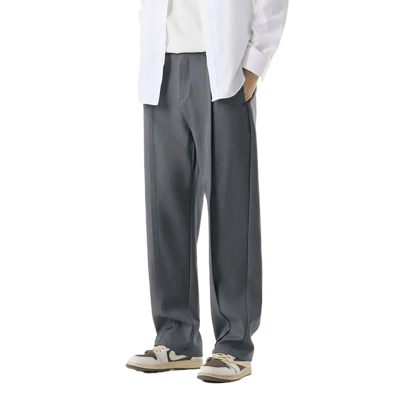 Stylish black men's drape trousers with pleats, perfect for refined comfort & versatile formal casual wear.