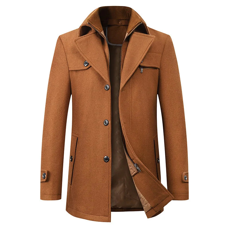 Formal men's winter long coat with detailed buttons, ideal for elegant fashion