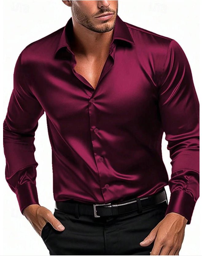 Men's elegant dress shirt, long sleeve, featuring a polished sheen and stylish Italian collar for formal & event wear.