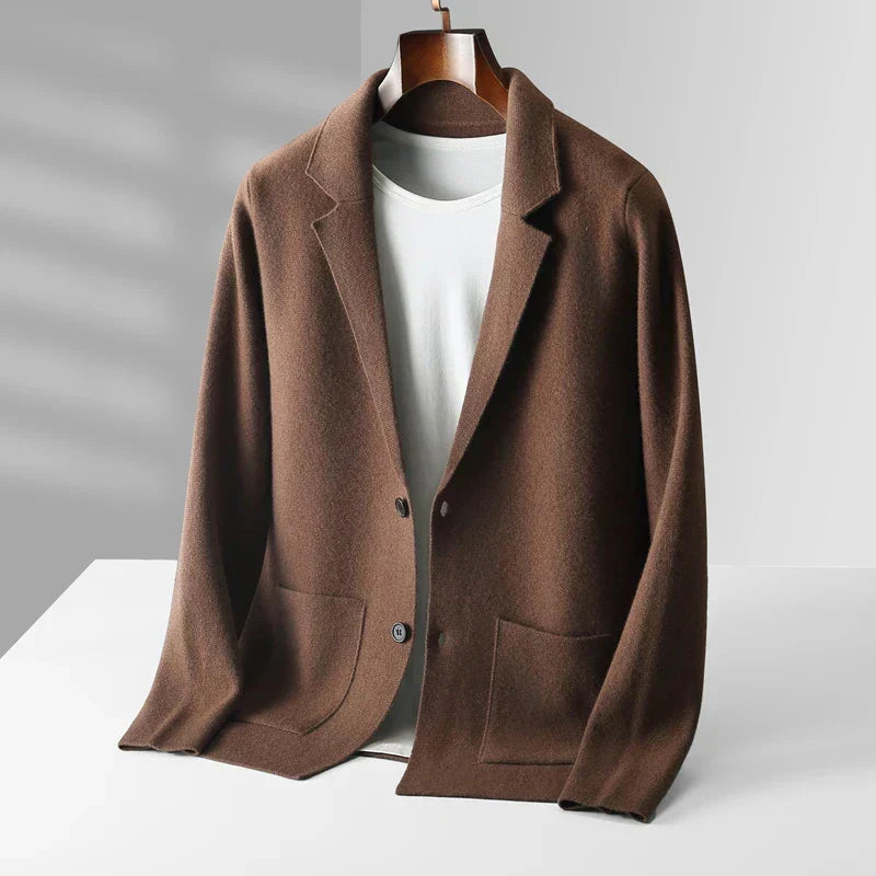 Men's elegant shawl collar cardigan with button front for versatile layered fashion.