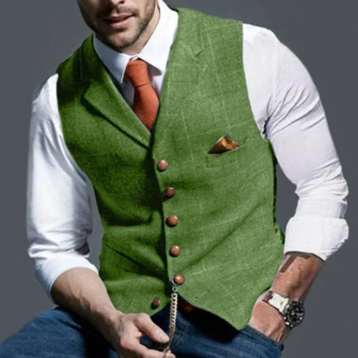 Stylish men's multi-color checked waistcoat, perfect for business casual or elegant party wear. Tailored slim fit.
