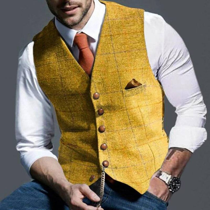 Men's formal checked vest, ideal for layering or smart casual looks. Elegant slim fit waistcoat for men's fashion.