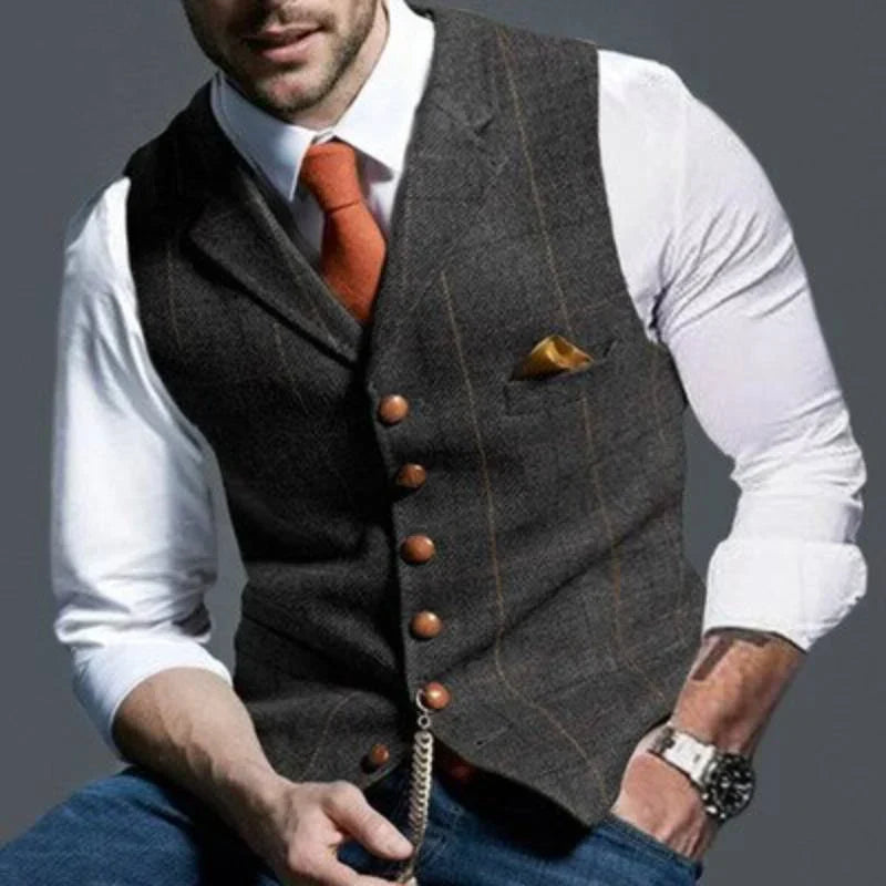 Smart men's checked vest, a slim-fit waistcoat perfect for formal events, business casual, or stylish casual layering.