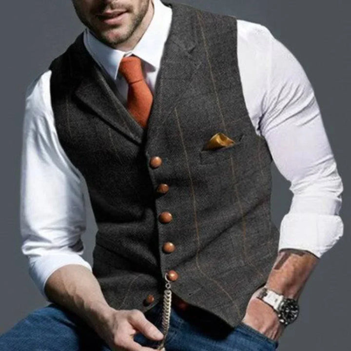 Smart men's checked vest, a slim-fit waistcoat perfect for formal events, business casual, or stylish casual layering.
