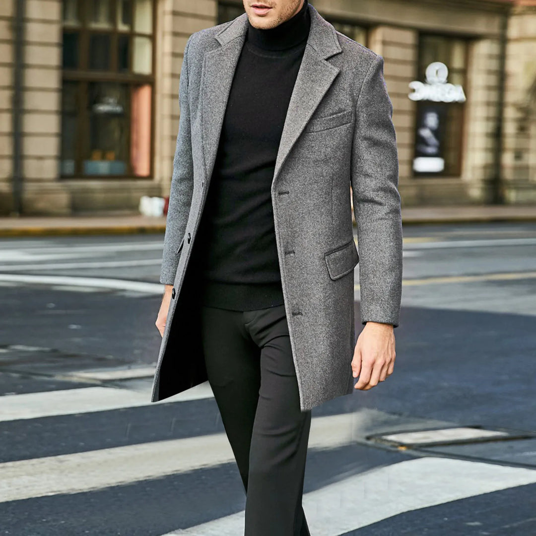 Tailored men's winter coat, a versatile outerwear piece for a refined office look and cold weather.
