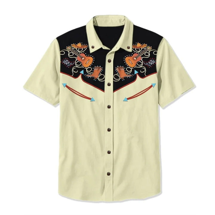 Relaxed fit men's long sleeve western shirt, embroidered with a bold Americana style.
