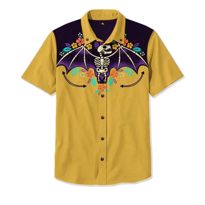 Close-up of men's embroidered western shirt, unique Americana design, casual fashion statement.