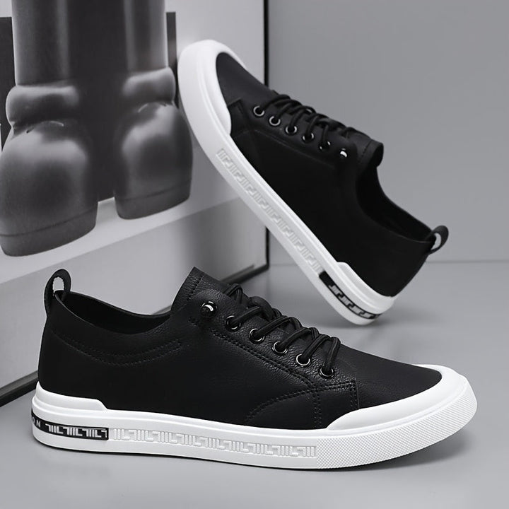 Back view of men's comfortable walking shoes, featuring a durable sole for everyday wear. Classic minimalist casual sneakers.