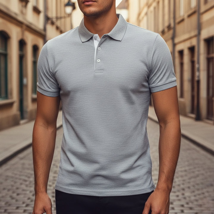 Classic menswear short sleeve polo shirt, offering superior comfort and versatile style for daily wear.